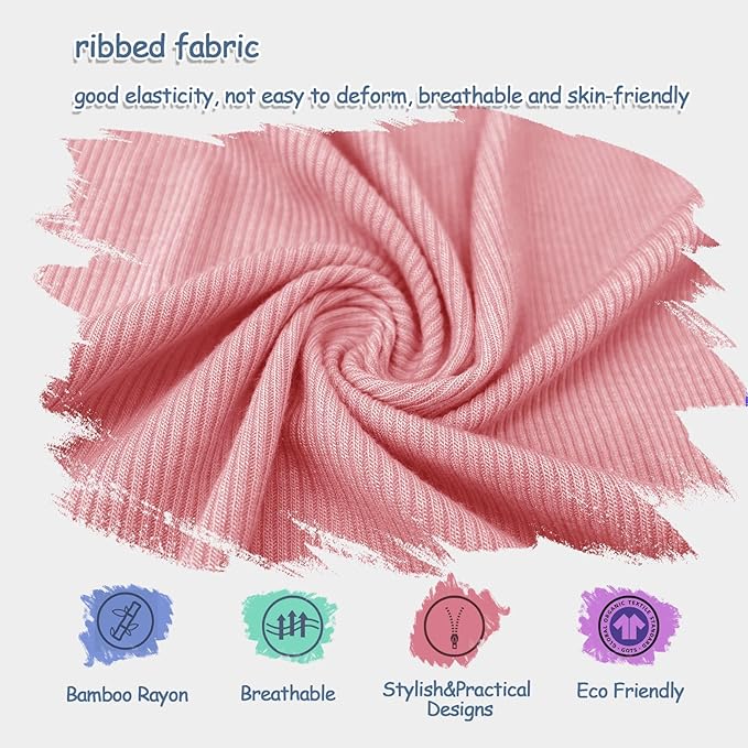 Jimonda Ribbed Rayon From Bamboo Baby Boys/Girls Sleepers, 2-Way Zipper Long Sleeve Footless Pajamas With Mittens Soft Pjs