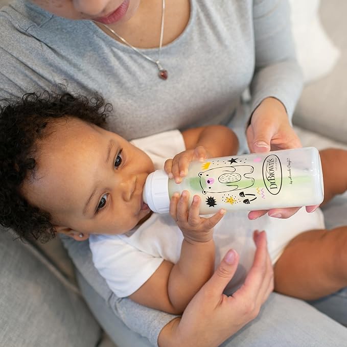 Dr. Brown's Natural Flow Anti-Colic Options+ Narrow Baby Bottle, Bear and Owl, 8 oz/250 mL, with Level 1 Slow Flow Nipple, BPA Free, 0m+, 2-Pack