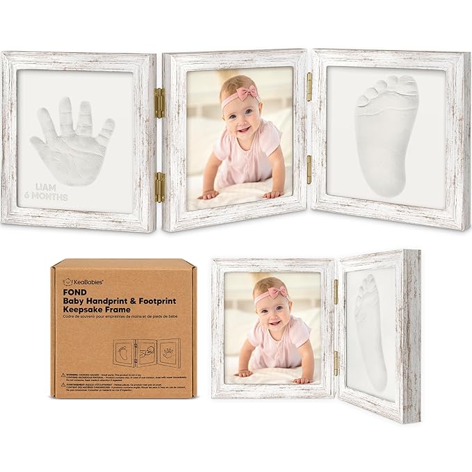 KeaBabies Baby Shower Gifts for Boys, Girls - Baby Hand and Footprint Kit, Newborn Handprint Kit, Keepsake Photo Frame, Nursery Picture Frame, Gender-Neutral Newborn Keepsake Gifts (Vintage White)