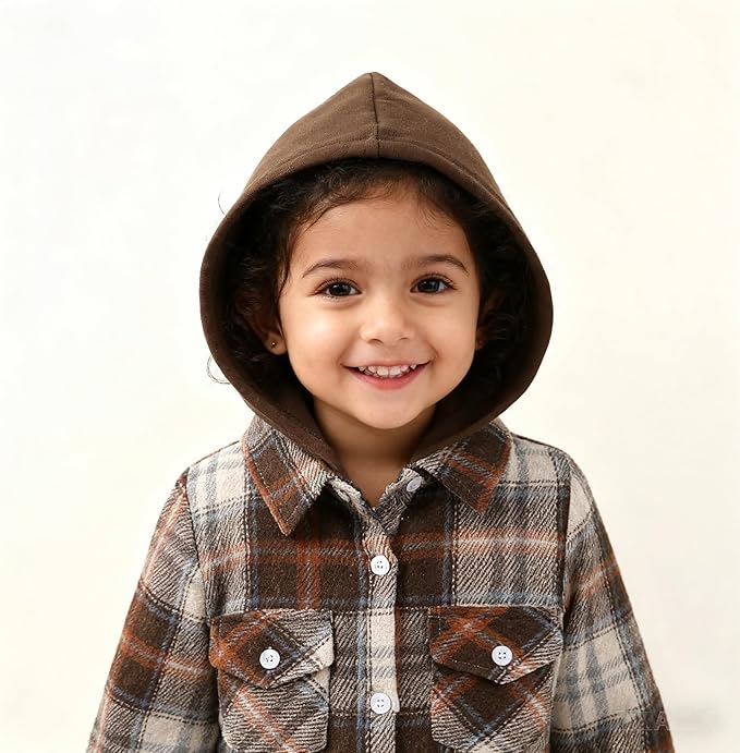 YOUNGER STAR Toddler Kids Boys Girls Flannel Hooded Plaid Shirt Button Baby Red Clothes