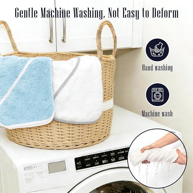 2 Pack Baby Bath Towel - Rayon Made from Bamboo, Ultra Absorbent - Ultra Soft Hooded Towels for Kids - X Large Size for 0-7 Yrs (White and Blue, 37.5 x 37.5 Inch)