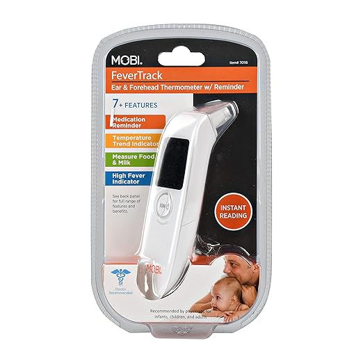 MOBI DualScan FeverTrack Ear & Forehead Thermometer w/Medication Reminder Alarm, Fever Thermometer, Forehead and Ear Thermometer, Medical Thermometer, Baby and Infant Thermometer, Battery Included