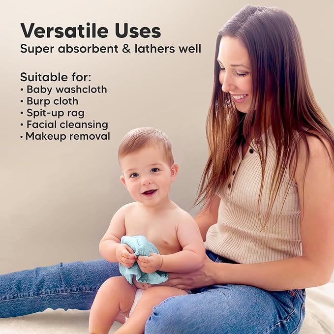 6-Pack Baby Washcloths - Soft Absorbent Viscose from Bamboo Wash Cloths for Babies, Kids, Toddlers, Infant, Newborn Bath Towels, Gentle on Sensitive Skin, 10x10 Reusable Face Towels (Navy Blue)