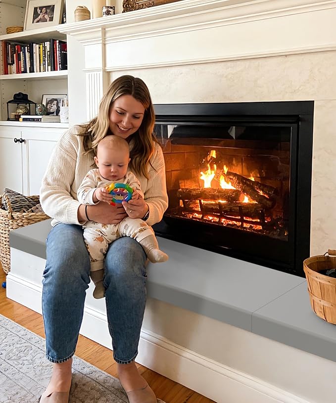 Fireplace Baby Proofing 80'', Corner Guard Hearth Cushion for Baby Proof, Memory Foam Brick Fire Place Bumper Protector Soft Seat Pad for Babies Child Children Toddlers, Grey