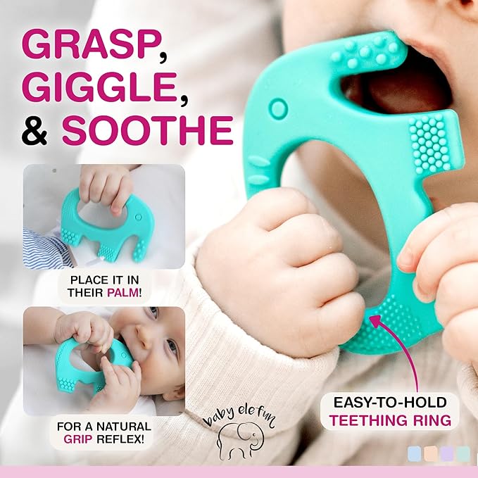 Baby Elefun Baby Teething Rings 5X Pain Relief Zero Delay 0-6 Months Turquoise