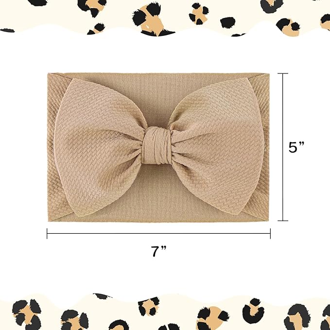 2Pcs Baby Girl Bows Leopard Print Headbands for Girls 7’’ Brown Bow Toddler Hair Accessories Newborn Infant Baby Hair Wrap