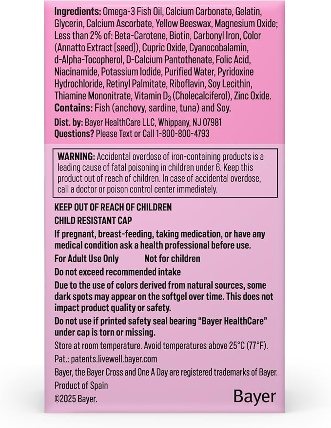 One A Day Prenatal Vitamins- Folic Acid, Iron, Omega- 3 (DHA), Pregnancy Vitamins for Women, Prenatal Multivitamin for Mom and Baby Support, Pregnancy Must Haves 30 Ct (Packaging May Vary)