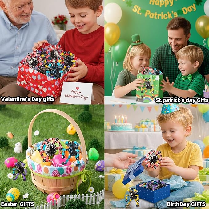 Valentines Day Gifts Transformable Fidget Spinners Toys 4 Pcs for Kids and Adults Stress Relief Sensory Toys for Boys and Girls Age 8-13 Fingertip Gyros Easter Basket Stuffers for Teens