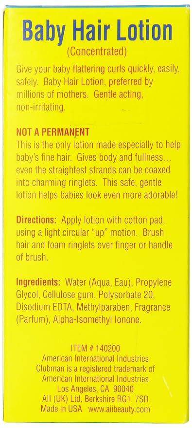 Clubman Baby Hair Lotion – Concentrated Formula for Beautiful Curls, Gentle & Non-Irritating Hair Cream for Infants and Toddlers, 2 fl oz