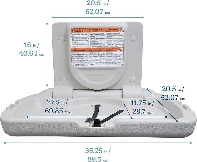 ECR4Kids Horizontal Wall-Mounted Changing Station with Slim Back, Baby Changer, White Granite
