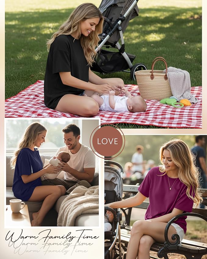 3 Pack Women's Oversize Nursing Breastfeeding Shirts Hidden Zipper Short Sleeve Loose Fit Maternity Tops