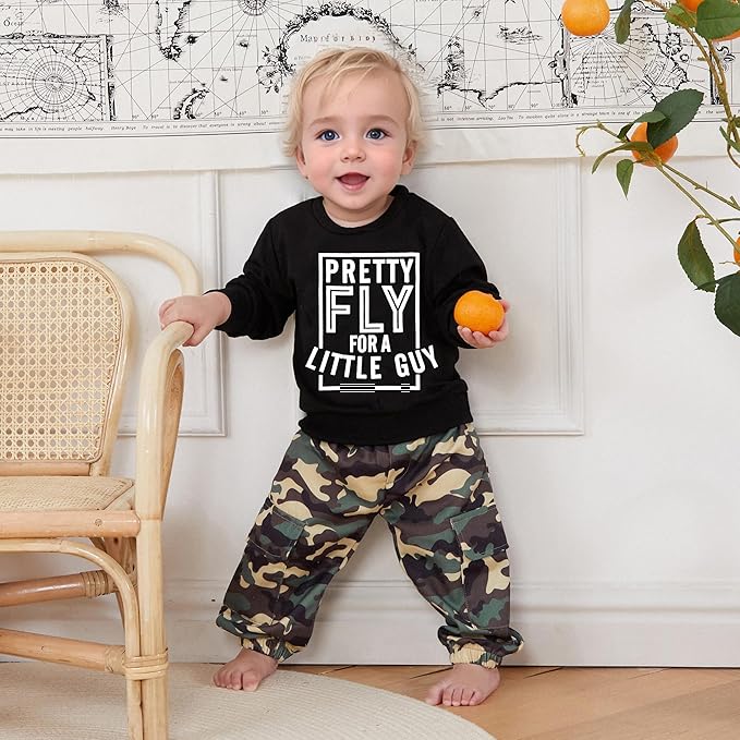 wdehow Toddler Kids Baby Boy Fall Outfits 1T 2T 3T 4T 5T Letter Print Long Sleeve Tops Camouflage Pants Winter Clothes Sets