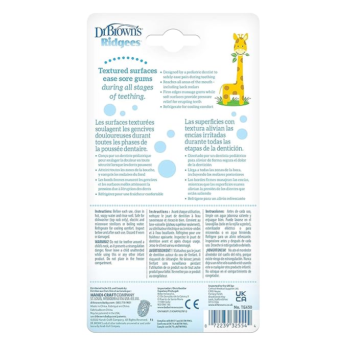 Dr. Brown's Ridgees Giraffe, Massaging Baby Teether, Designed by a Pediatric Dentist, BPA Free, 3m+ (Pack of 2)
