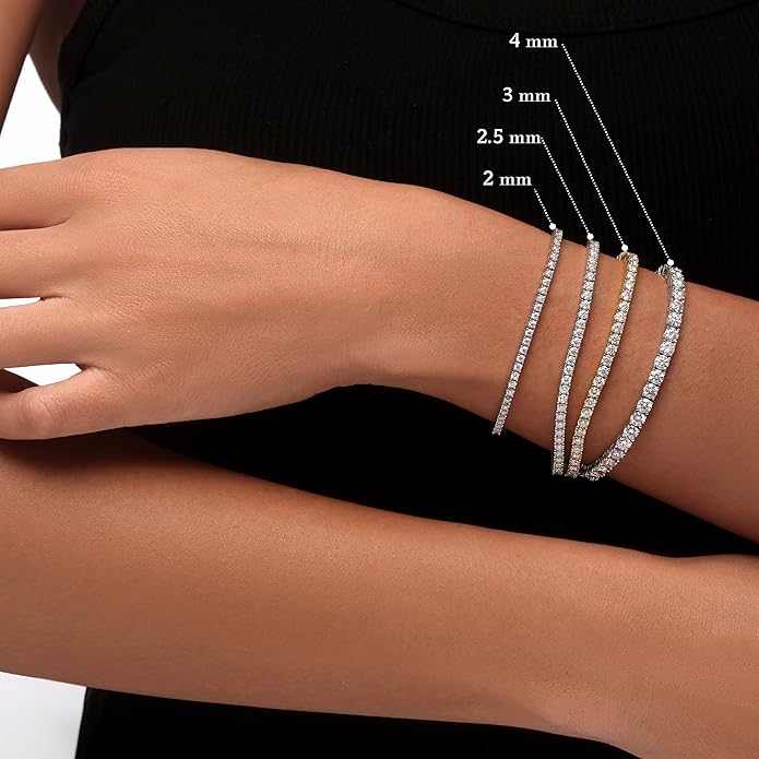 EcoGems Moissanite Tennis Bracelet for Women and Men – 18K White or Yellow Gold Plated Sterling Silver – Lab Grown D Color VVS Clarity Stones – Elegant Gift Box Included