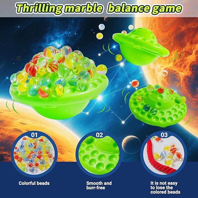Marble Balance Game for Kids & Adults,60 Colorful Marbles with Storage,Fun Family Party Game for 1-4 Players,Improves Hand-Eye Coordination,Great Gift for Birthdays & Holidays
