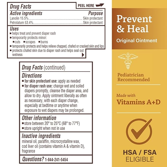 A+D Original Diaper Rash Ointment, Prevents & Protects Diaper Rash, Moisturizes & Heals Dry Skin With Vitamins A&D, 16oz Jar