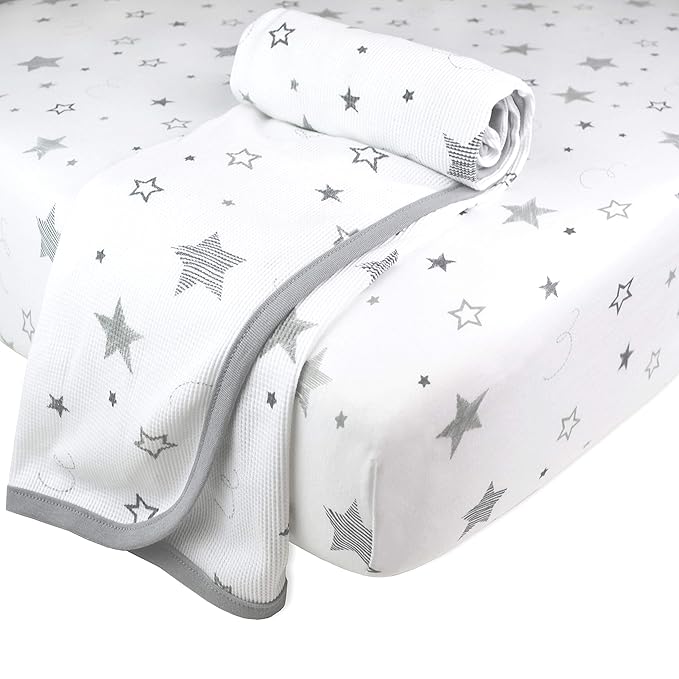 American Baby Company 100% Cotton Thermal Waffle Swaddle Blanket (30" x 40"), Soft, Breathable & Stretchy, Super Stars, for Boys and Girls, Perfect for Swaddling, Travel and Gifting
