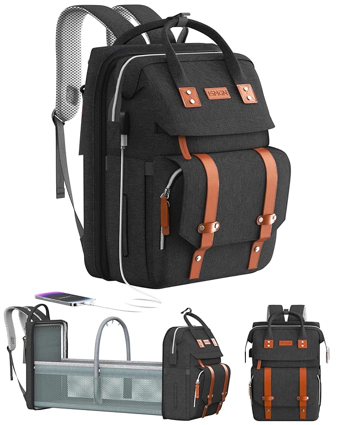 Diaper Bag Backpack with Changing Station, Large Diaper Bag, Baby Bag, Black Diaper Bag, Black