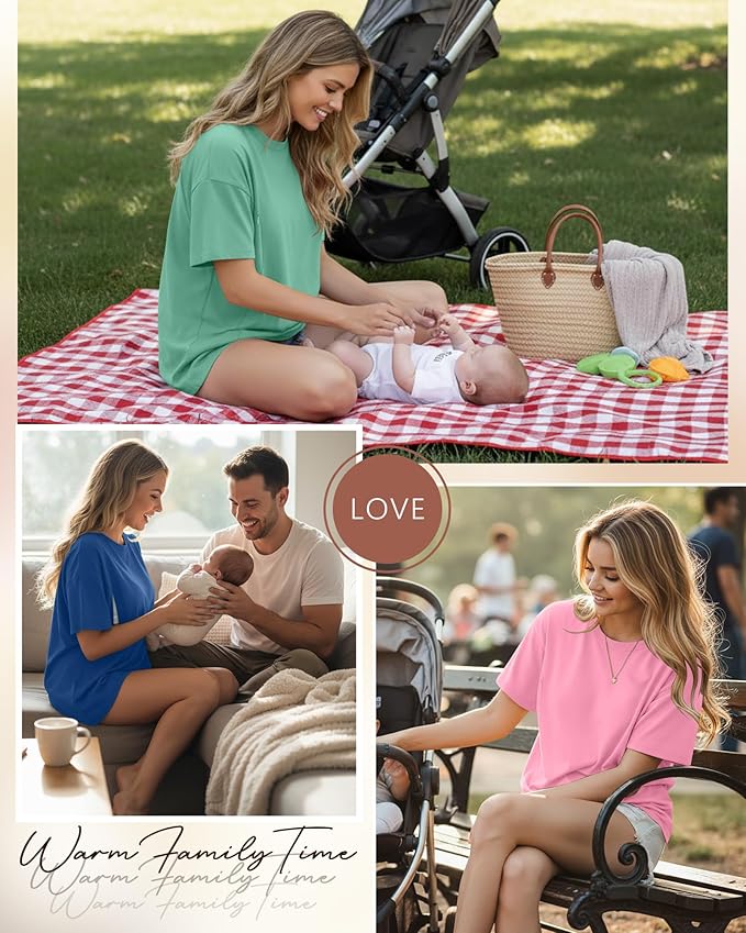 3 Pack Women's Oversize Nursing Breastfeeding Shirts Hidden Zipper Short Sleeve Loose Fit Maternity Tops