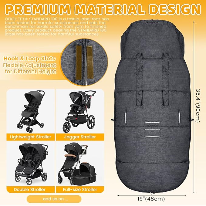 Orzbow Universal Stroller Footmuff, Winter Baby Stroller Bunting Bag, Warm Berber Fleece Stroller Sleeping Bag for Cold Weather, Waterproof & Windproof, Baby Winter Must Have, Dark Grey