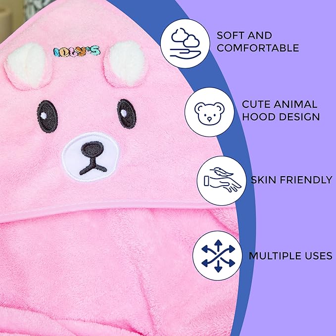 Ioly's Hooded Baby Bath Towels for Newborn Essentials 41" Set of 2 Towels with Hood for Kids Babies Toddler Infant (Large) Baby Towel Cosas para Bebes recien nacidos Bath Items (Pink and Orange)