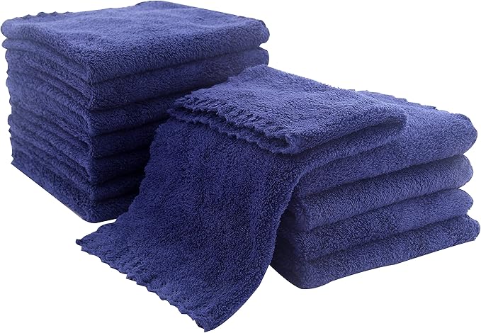 12 Pack Baby Washcloths - Extra Absorbent and Soft Wash Clothes for Newborns, Infants and Toddlers - Suitable for Baby Skin and New Born - Microfiber Coral Fleece 12x12 Inches, Navy Blue