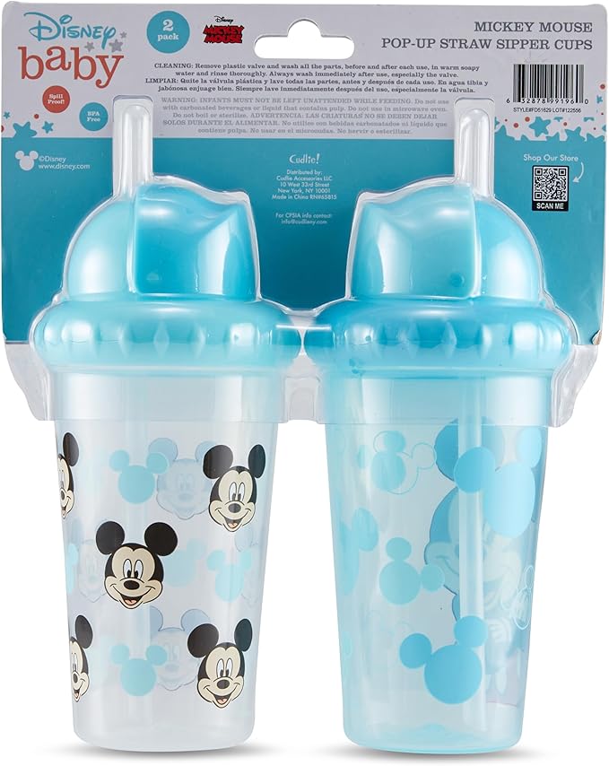 Disney Toddler Sippy Cups for Boys and Girls | 10 Ounce Sippy Cup Pack of Two with Straw and Lid | Durable Leak Proof Travel Water Bottle for Toddlers
