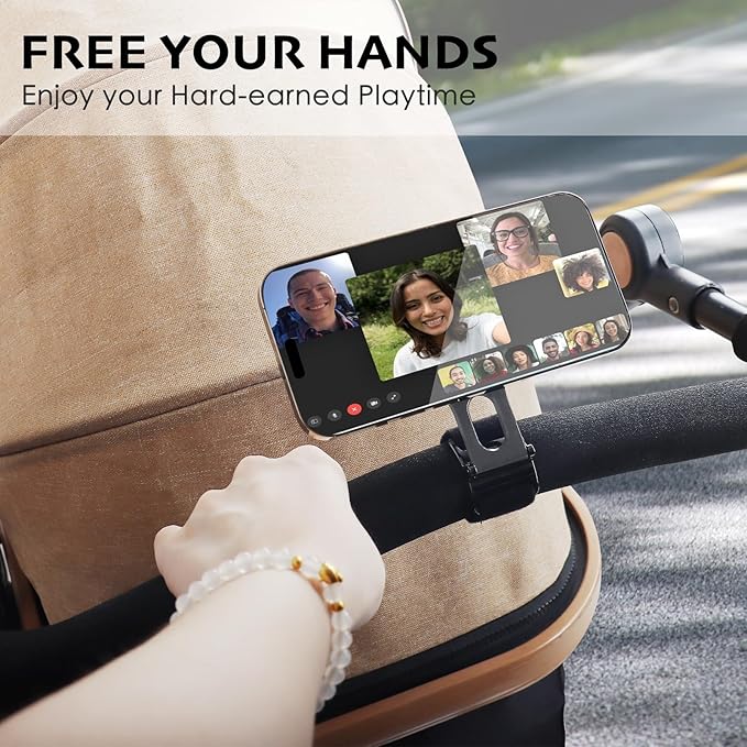 Magnetic Phone Holder for Bar, Stroller, Shopping Cart, [Strong Magnet] 180° Adjustable for Gym, Home Fitness Bikes with Adjustable Strap, All Phone (Magnetic Ring Included)