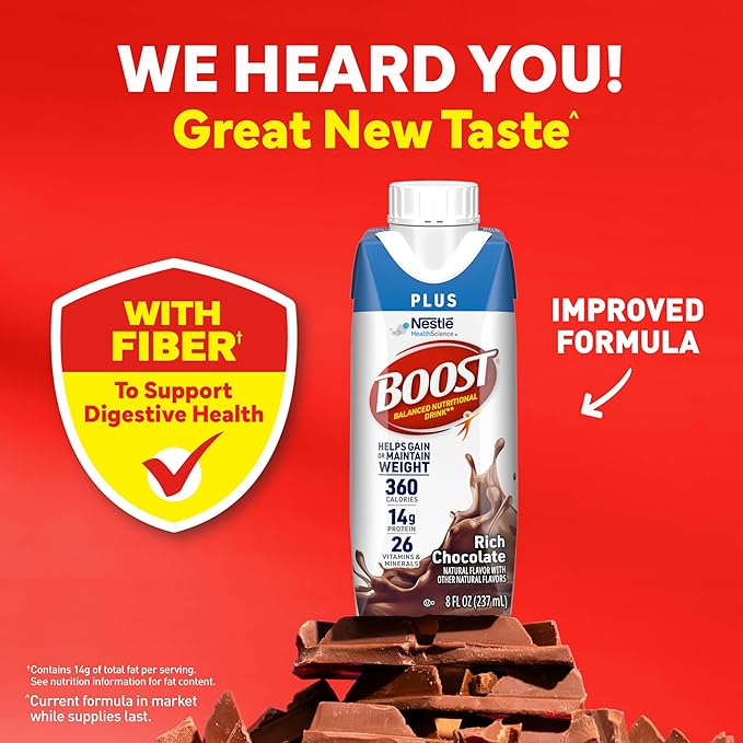 BOOST Plus Nutritional Drink, Rich Chocolate, 8 fl oz,(Pack of 48)