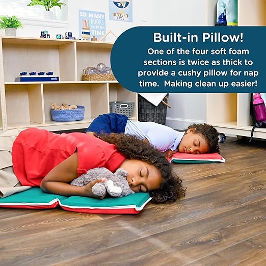 Children's Factory Toddler Nap Mats, Hand-Washable Soft Nap Mat with Pillow for Preschool and Daycare, Red and Green, Set of 10