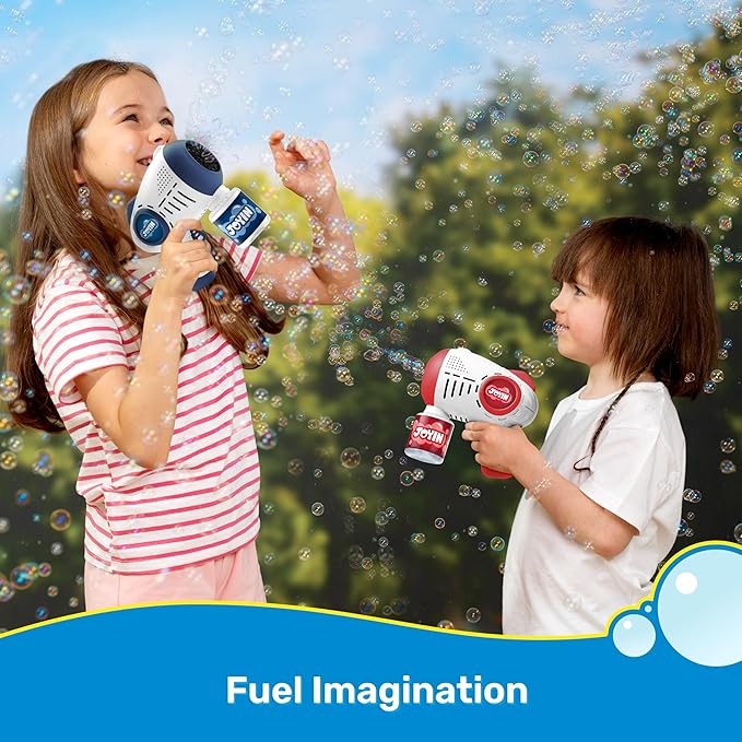 JOYIN 2 Kids Bubble Guns with 4 Bottles Solution, Automatic Bubble Machine Gun with 8 Holes for Kids, Adults, Summer Toys, Easter Basket Stuffers, Birthday Gift, Party Favors-Blue,Red