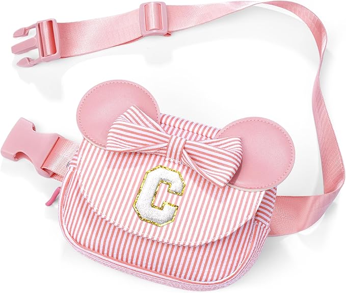 Daughter Gifts - Birthday Gifts for 3 4 5 6 7 8 9 10 11 12 13 Year Old Girls, Initial Fanny Pack Crossbody Bag Belt Bag Purse for Teen Girls Bean Pink C