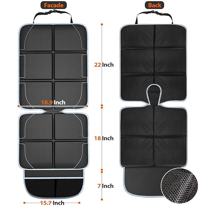 Gimars Car Seat Protector, 2 Pack, XL Thicken EPE Cushion Waterproof 600D Fabric Car Seat Cover for Child Car Seat with Nonslip Backing Mesh Pockets for Baby SUV Sedan Truck Leather Seats, Black-Gray