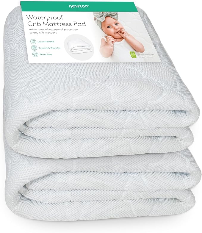 Newton Baby Waterproof Crib Mattress Pad | Ultra-Breathable Quilted Layer for Comfort & Universal Fitted Skirt for Secure Fit | Machine Washable | Crib Mattress Protector Pad Waterproof, 2 Packs