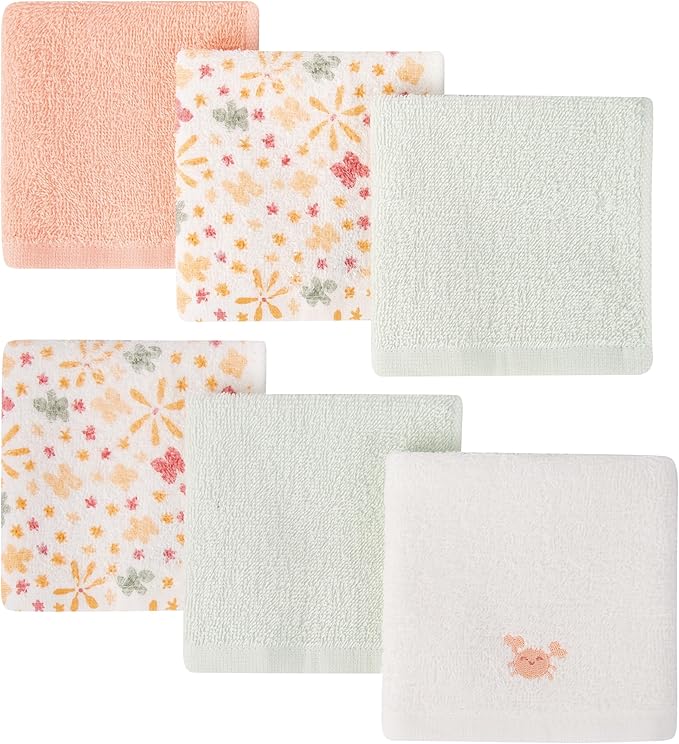 6 Pack Baby Washcloths 100% Cotton Terry Soft and Absorbent Wash Cloths for Face Hand Body Burp Rag Wipes Essentials for Newborns Infants Toddlers Boys Girls
