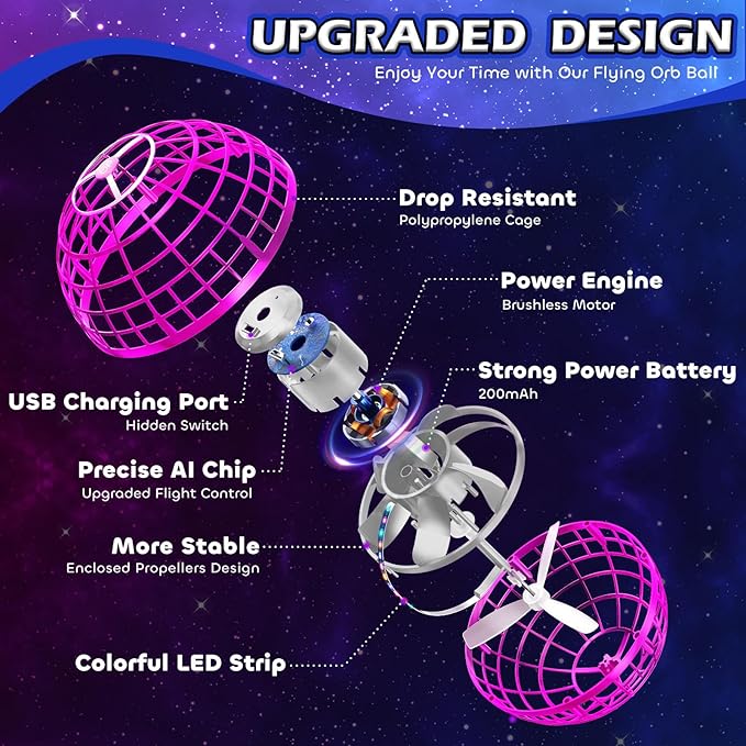 Tikduck Flying Orb Ball 2026 Toys Soaring Hover Boomerang Spinner Hand Controlled Mini Drone Cosmic Globe Spinning Kids Outdoor Fly Toy Birthday Gift Cool Stuff for Boys Girls 6 7 8 9 10+ Year Old