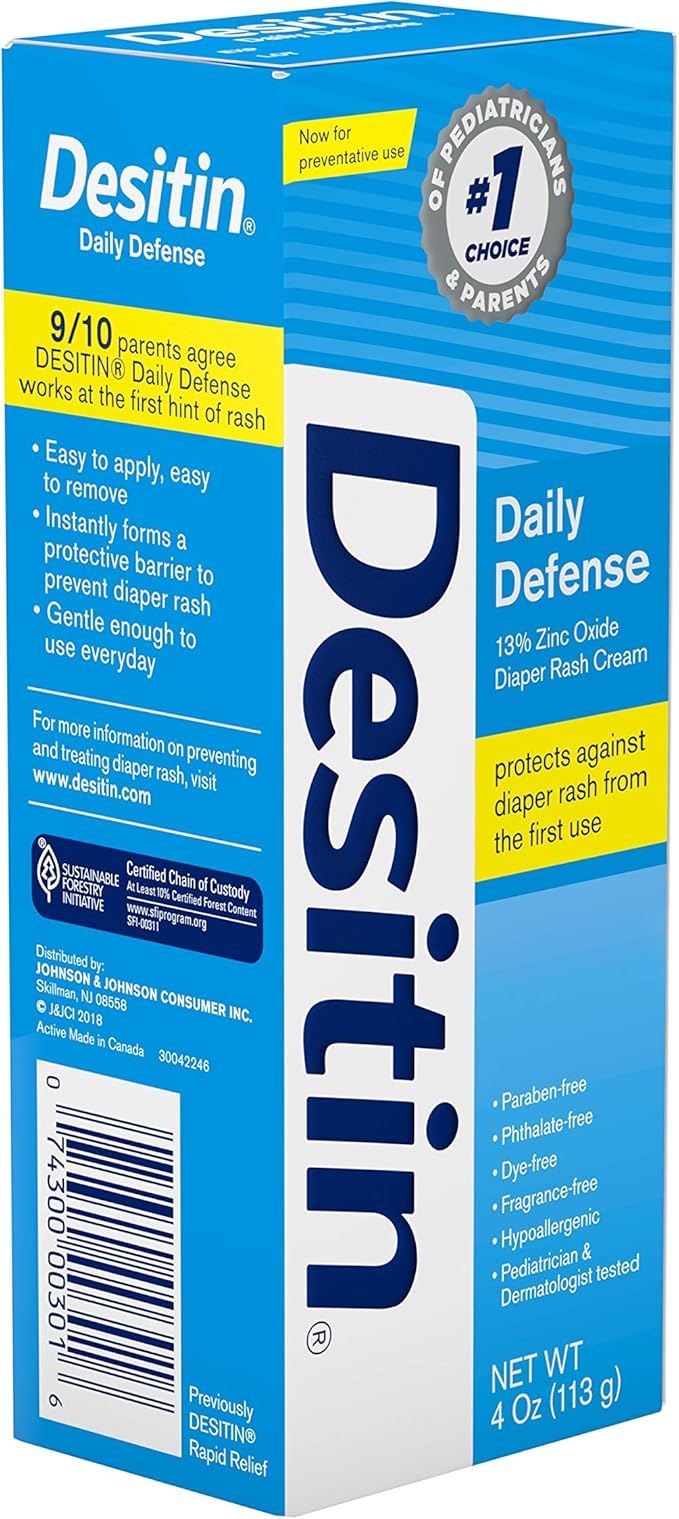 Desitin Daily Defense Baby Diaper Rash Cream with Zinc Oxide to Treat, Relieve & Prevent diaper rash, Hypoallergenic, Dye-, Phthalate- & Paraben-Free, 4 oz