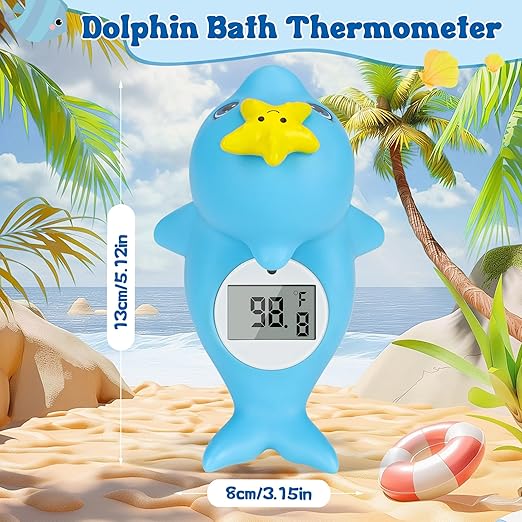 Baby Bath Thermometer, Dolphin Floating Bath Thermometer Baby for Newborns, Waterproof Bath Temperature Monitor with Hot & Cold Safety Alert, Water Temperature Monitor for Baby