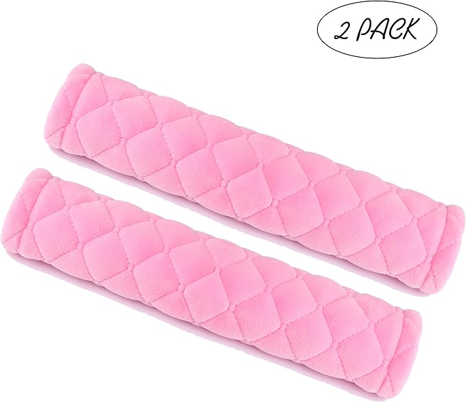 Amooca Soft Auto Seat Belt Cover Seatbelt Shoulder Pad Cushions 2 PCS for a More Comfortable Driving Universal Fit for All Cars and Backpack Pink