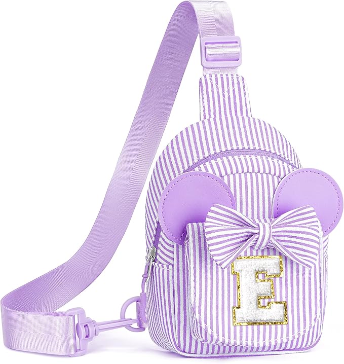 Sling Bag for Girls Kids, Initial Small Crossbody Bags, Birthday Gifts for 2 3 4 5 6 Year Old Girls Kid, Gifts for Little Girl Kids Cross Body Bag Belt Bags for Girl (Purple E)