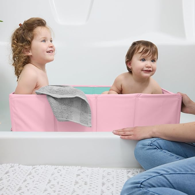 Bright Starts Disney Baby Minnie Mouse TuckAway Travel Tub, Converts Shower to Bathtub, Folds to Store, Easy to Clean, Portable Baby Bathtub for Travel, 12M-5Y