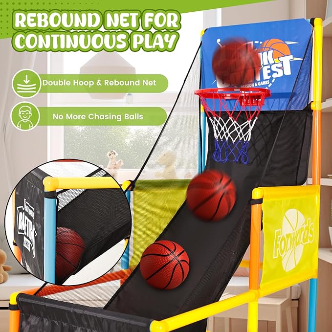 LovesTown Arcade Basketball Game, Basketball Hoop for Kids with 4 Balls Outdoor Indoor Active Play Toys Carnival Games Birthday Gifts for Boys Girls
