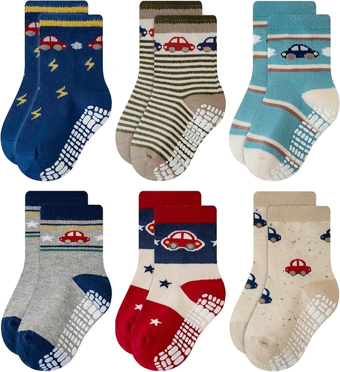 RATIVE Non Skid Anti Slip Crew Socks With Grips for Baby Infant Toddlers Kids Boys