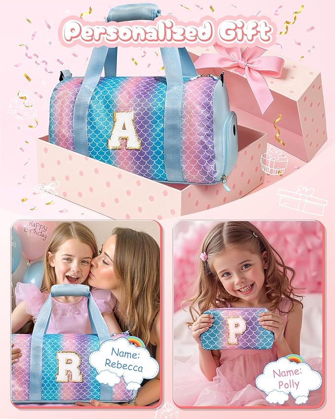 Daughter Birthday Gifts-Girl Gym Bag with Shoe Compartment, Kid Personalized Weekender Overnight Bags, Initial Travel Tote with Makeup Pouch, Graduation Gift for Girls (Letter Y)