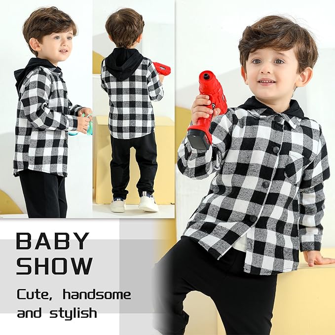 YOUNGER STAR Toddler Kids Boys Girls Flannel Hooded Plaid Shirt Button Baby Red Clothes