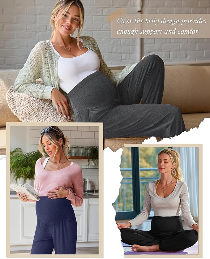 3 Pack Women's Maternity Pants Maternity Jogger Sweatpants Over The Belly Stretchy Pregnancy Pants with Pockets