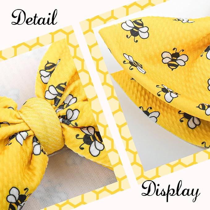 YanJie 7'' 2Pcs Bee Baby Bows for Girls Yellow Headbands for Infant Toddlers Summer Hair Bow Accessories Stripe Outfits for Girl Baby Hair Accessory Gift