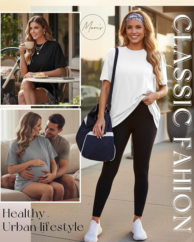 3 Pack Women's Oversize Nursing Breastfeeding Shirts Hidden Zipper Short Sleeve Loose Fit Maternity Tops