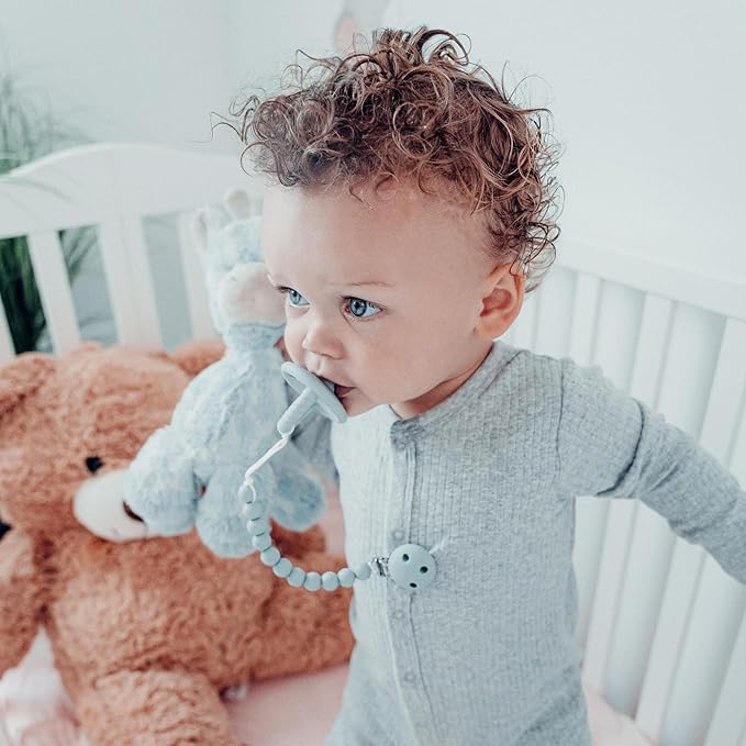 Comfy Cubs Pacifier Clips 2 Pack - 100% Food Grade Silicone Baby Pacifier Clips, BPA & PVC Free - CPSIA Certified, Lightweight and Flexible Baby Gifts - Sage
