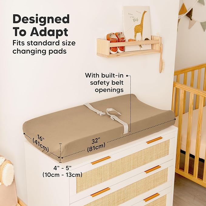 2-Pack Baby Changing Pad Cover for Girl, Boy - 32x16 Soft Viscose Derived from Bamboo Baby Diaper Changing Table Pad Cover Sheets, Neutral, Snug Fit Nursery Diaper Change Sheets (Pecan)